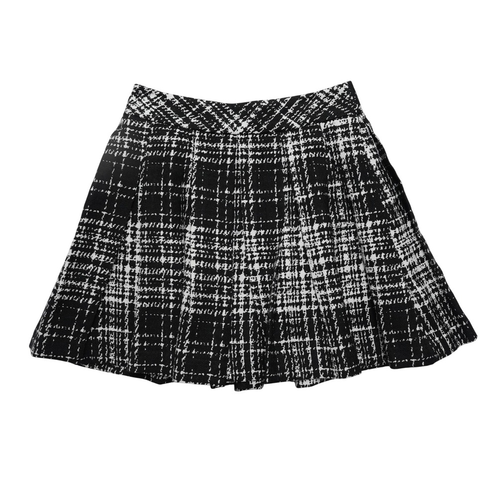 Banana Republic Pleated Skirt Women 00P Black White Plaid Tweed Mini Lined‎ Zip